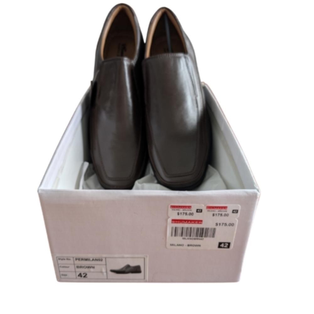 NIB Men's Size 42 Shoemaker Permelang Milano Brown Leather Loafers Slip Ons
